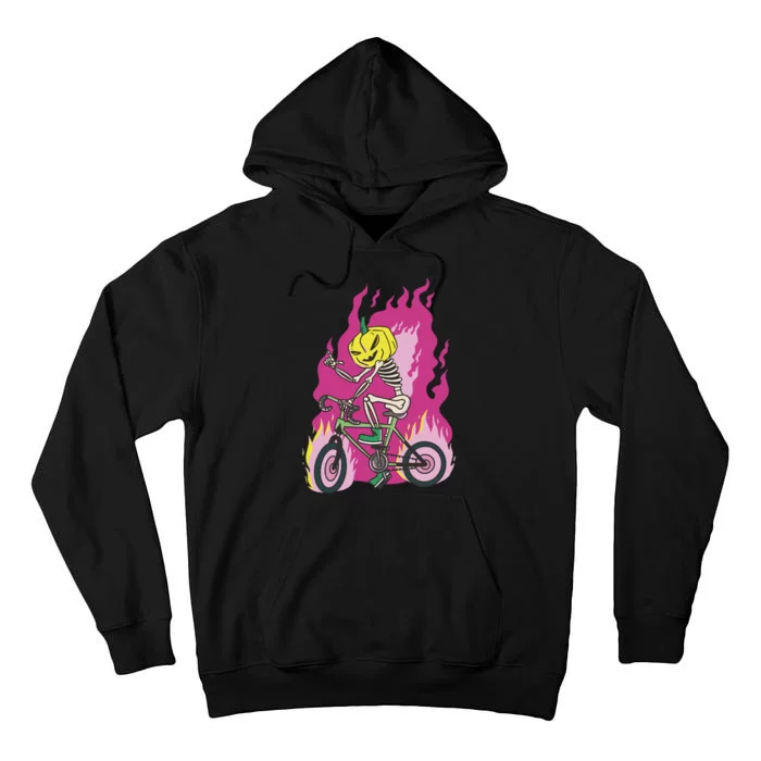 Pumpkin Skull Bike Rider Flame Tall Hoodie