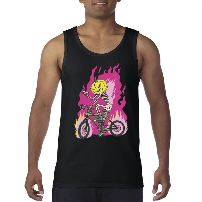 Pumpkin Skull Bike Rider Flame Tank Top