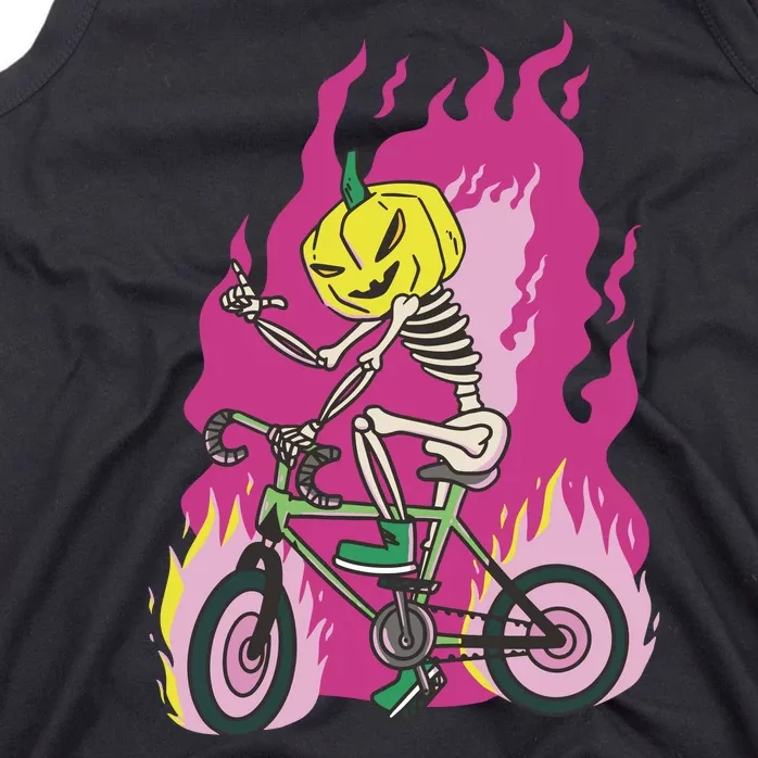 Pumpkin Skull Bike Rider Flame Tank Top