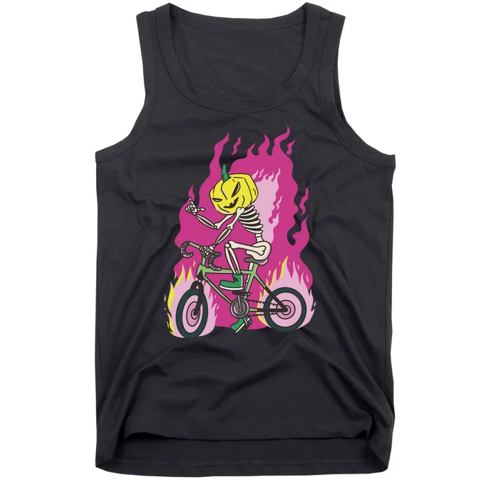 Pumpkin Skull Bike Rider Flame Tank Top