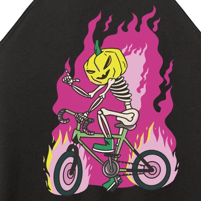 Pumpkin Skull Bike Rider Flame Women’s Perfect Tri Rocker Tank