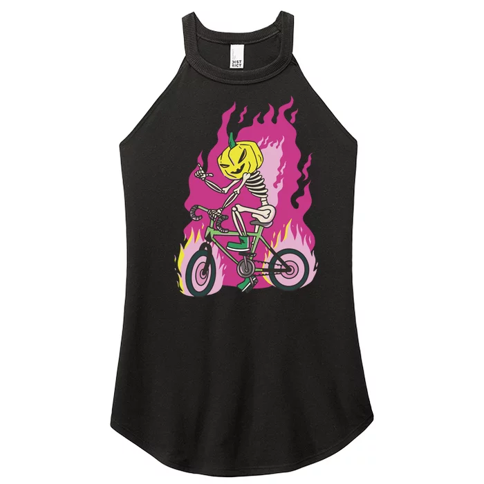 Pumpkin Skull Bike Rider Flame Women’s Perfect Tri Rocker Tank