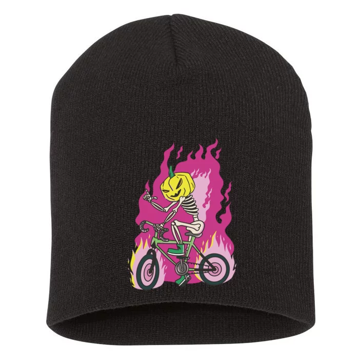 Pumpkin Skull Bike Rider Flame Short Acrylic Beanie