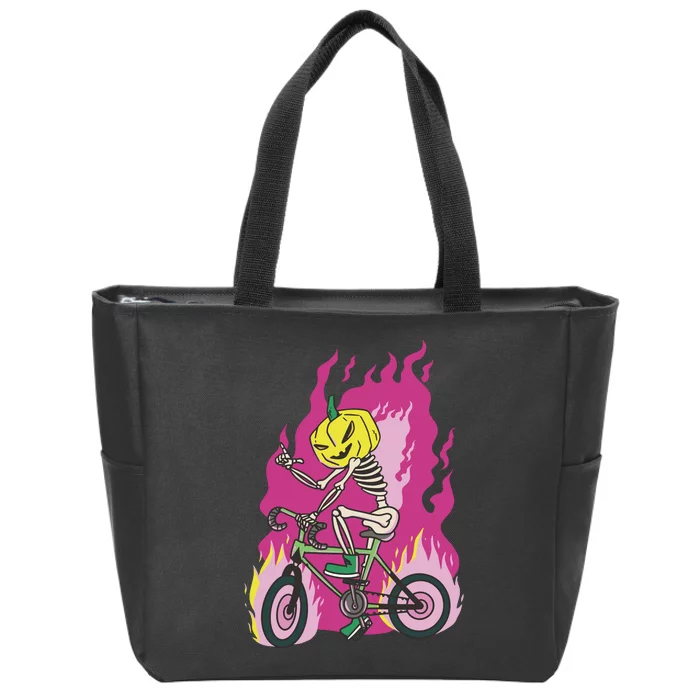 Pumpkin Skull Bike Rider Flame Zip Tote Bag