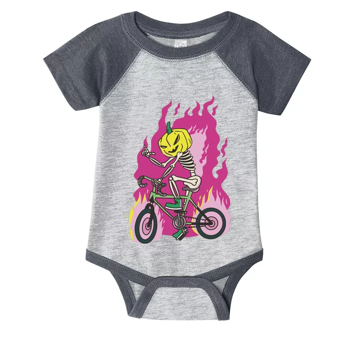 Pumpkin Skull Bike Rider Flame Infant Baby Jersey Bodysuit