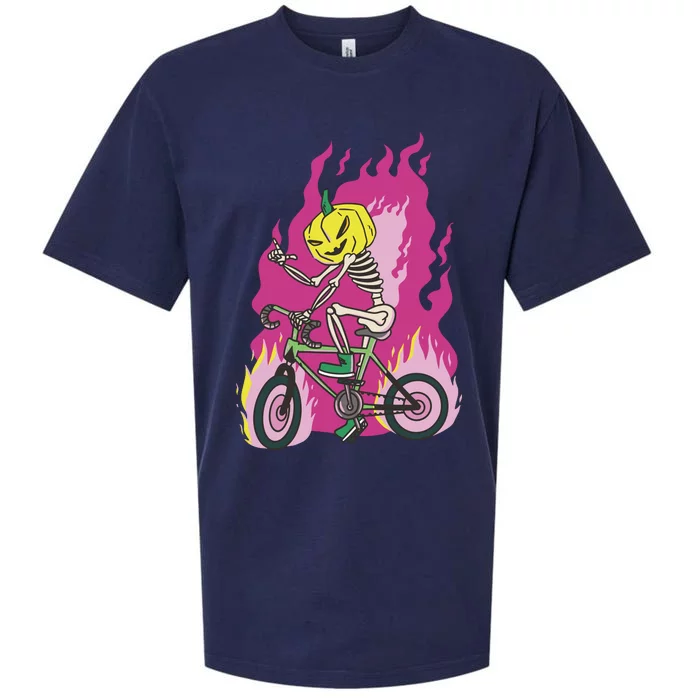 Pumpkin Skull Bike Rider Flame Sueded Cloud Jersey T-Shirt