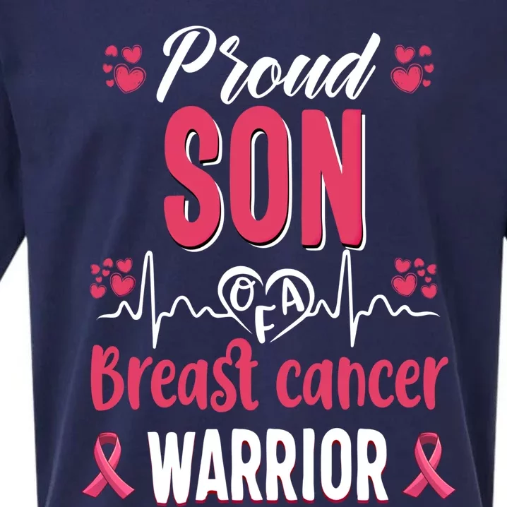 Proud Son Breast Cancer Warrior Awareness Pink Ribbon Gift Sueded Cloud Jersey T-Shirt