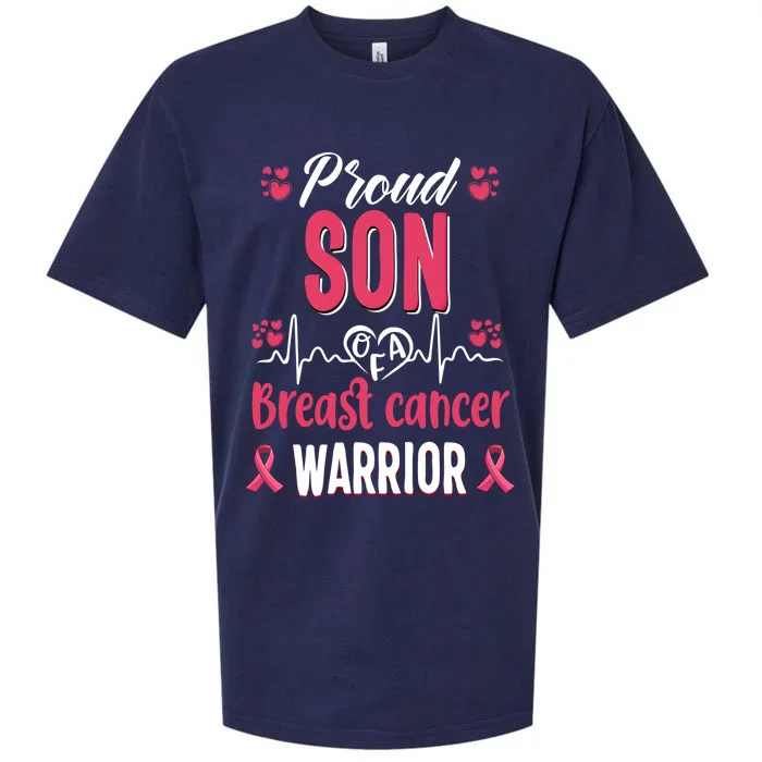 Proud Son Breast Cancer Warrior Awareness Pink Ribbon Gift Sueded Cloud Jersey T-Shirt