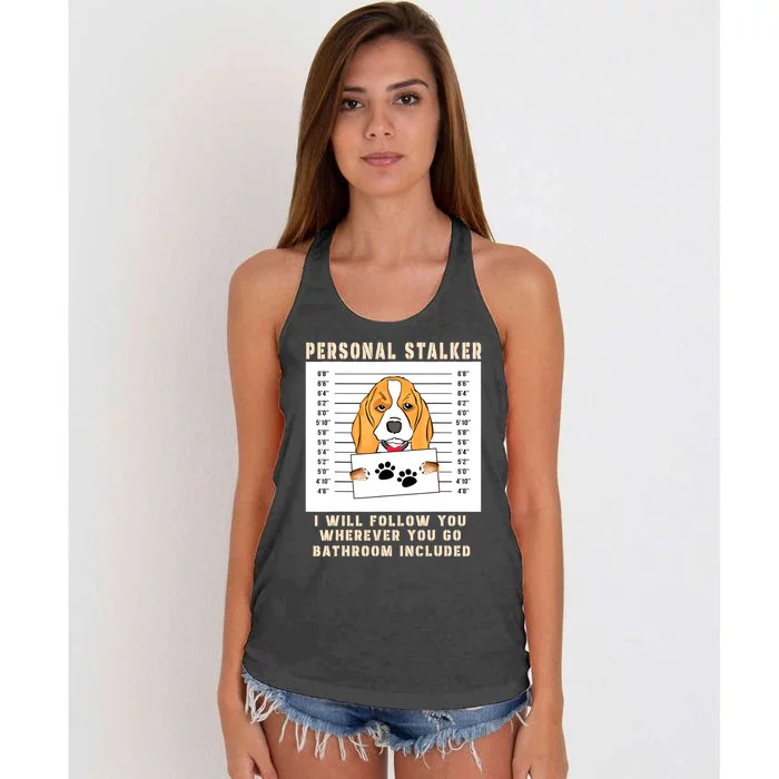 Personal Stalker Beagle Dog Arrested Jail Photo Funny Women's Knotted Racerback Tank