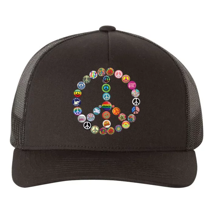 Peace Sign Buttons Vintage Hippie Retro Costume 60s 70s Yupoong Adult 5-Panel Trucker Hat