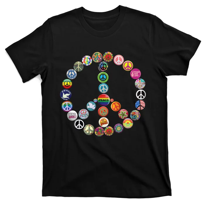 Peace Sign Buttons Vintage Hippie Retro Costume 60s 70s T-Shirt