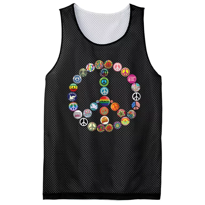 Peace Sign Buttons Vintage Hippie Retro Costume 60s 70s Mesh Reversible Basketball Jersey Tank