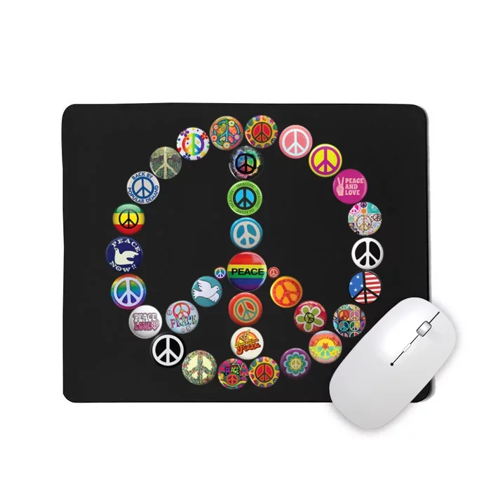 Peace Sign Buttons Vintage Hippie Retro Costume 60s 70s Mousepad