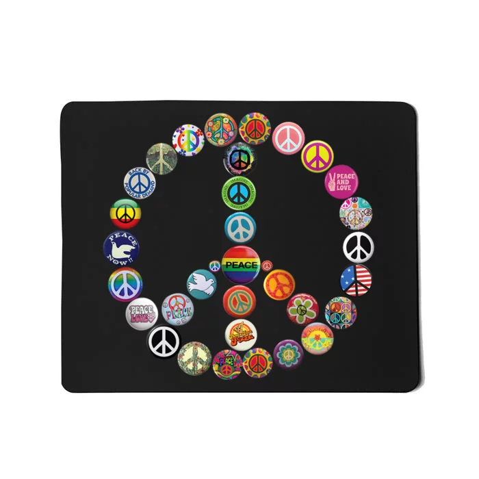 Peace Sign Buttons Vintage Hippie Retro Costume 60s 70s Mousepad