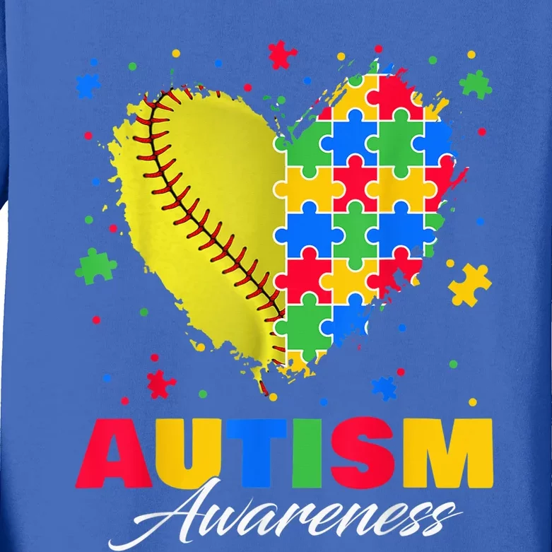 Puzzle Softball Ball Heart Autism Awareness Autistic kid Kids Long Sleeve Shirt