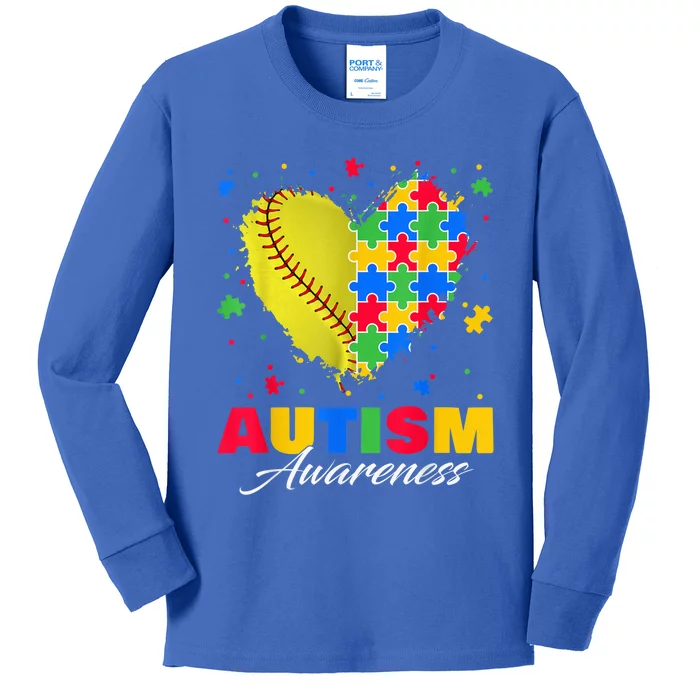 Puzzle Softball Ball Heart Autism Awareness Autistic kid Kids Long Sleeve Shirt