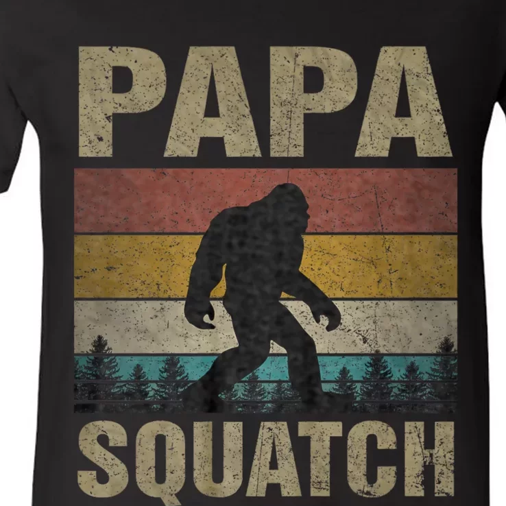 Papa Squatch Bigfoot Papa Sasquatch Yeti Family V-Neck T-Shirt