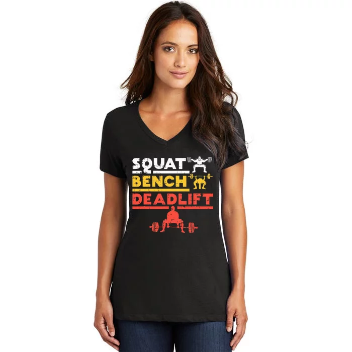 Powerlifting Squat Bench Deadlift Weightlifting Women's V-Neck T-Shirt