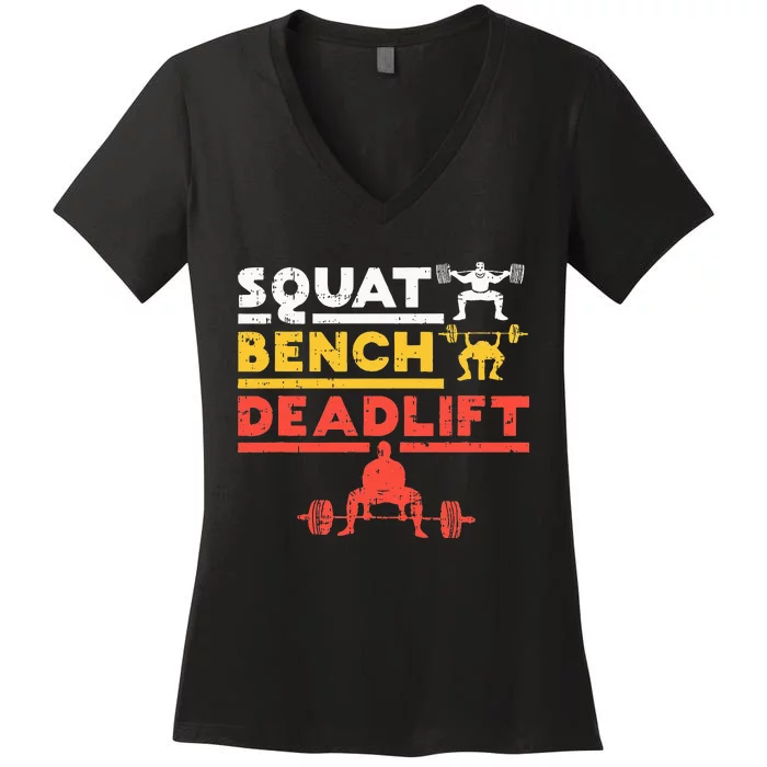 Powerlifting Squat Bench Deadlift Weightlifting Women's V-Neck T-Shirt