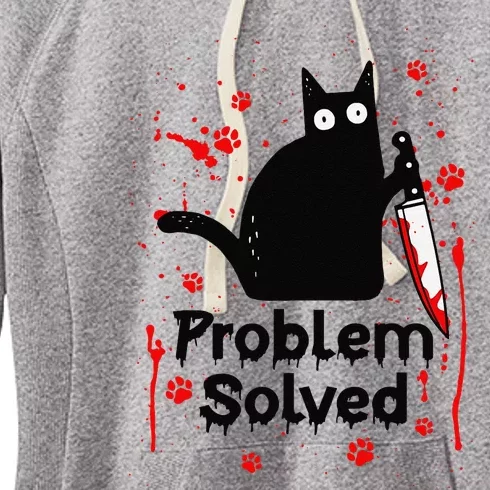 Problem Solved Bloody Funny Black Cat With Knife Cat Lovers Women's Fleece Hoodie