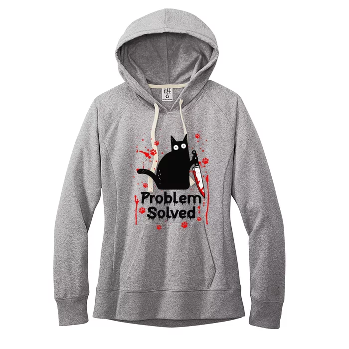 Problem Solved Bloody Funny Black Cat With Knife Cat Lovers Women's Fleece Hoodie