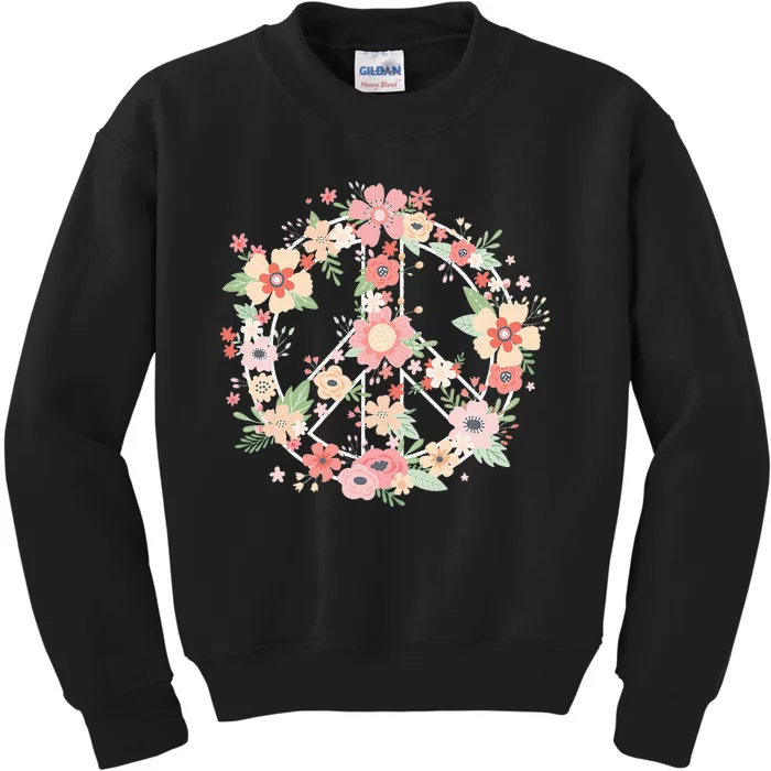 Peace Sign Bright Colorful Flowers 60s 70s Hippie Costume Kids Sweatshirt