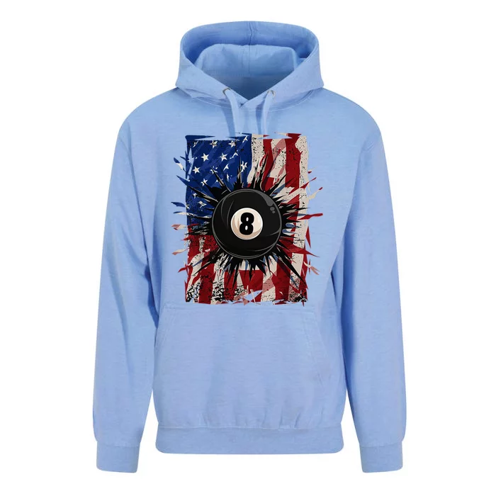 Pool Snooker Billiards Player 8 Ball Usa American Flag Unisex Surf Hoodie