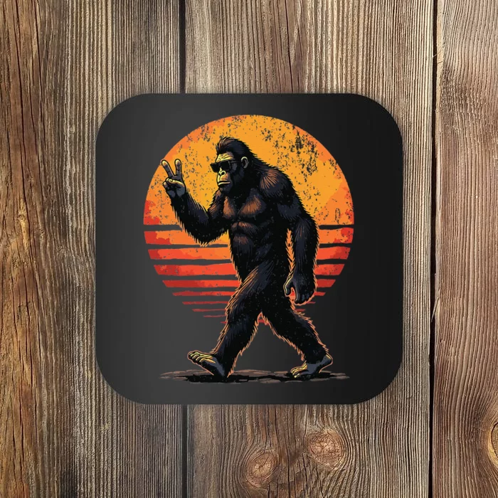 Peace Sign Bigfoot Sasquatch Sunset Graphic Funny Big Foot Gift Coaster