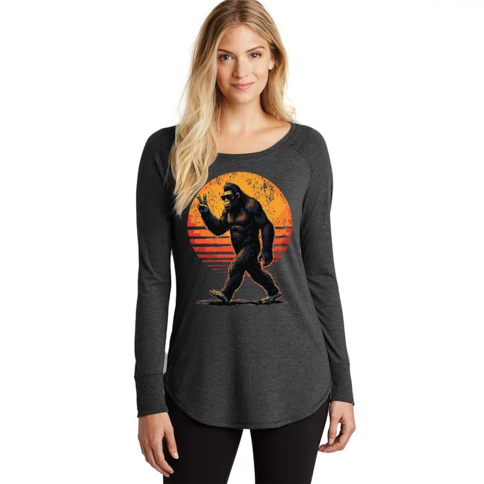 Peace Sign Bigfoot Sasquatch Sunset Graphic Funny Big Foot Gift Women's Perfect Tri Tunic Long Sleeve Shirt