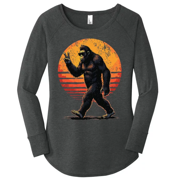 Peace Sign Bigfoot Sasquatch Sunset Graphic Funny Big Foot Gift Women's Perfect Tri Tunic Long Sleeve Shirt