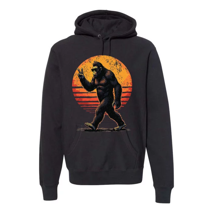 Peace Sign Bigfoot Sasquatch Sunset Graphic Funny Big Foot Gift Premium Hoodie