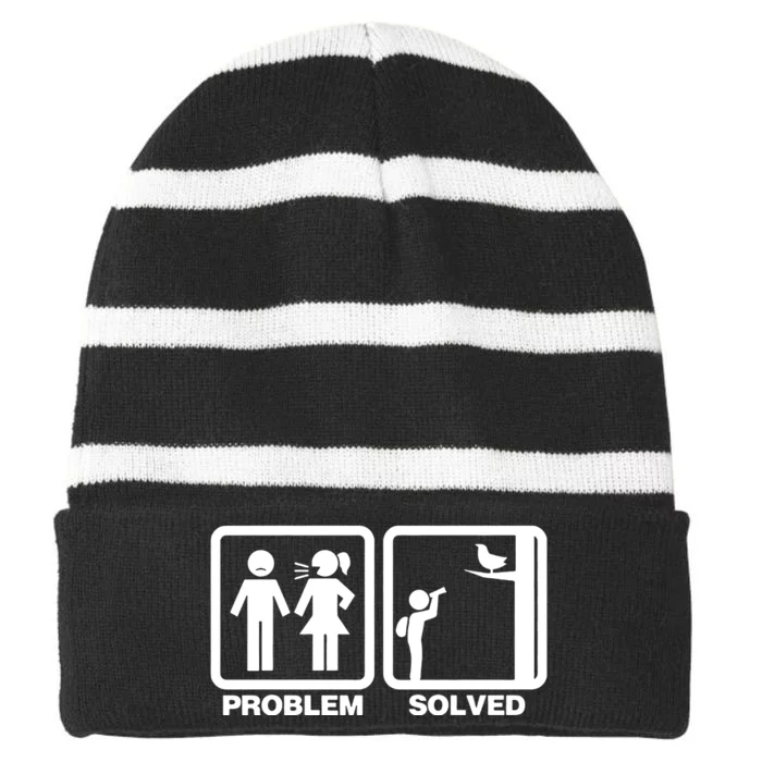 Problem Solved Birdwatching Birding Striped Beanie with Solid Band