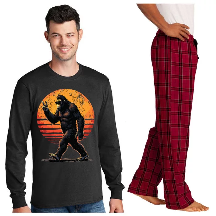 Peace Sign Bigfoot Sasquatch Sunset Graphic Big Foot Long Sleeve Pajama Set