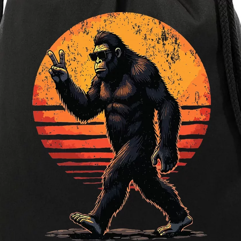 Peace Sign Bigfoot Sasquatch Sunset Drawstring Bag