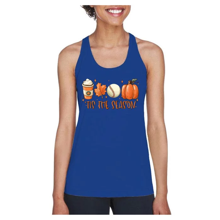 Pumpkin Spice Baseball Tis The Season Fall Thanksgiving Gift Women's Racerback Tank