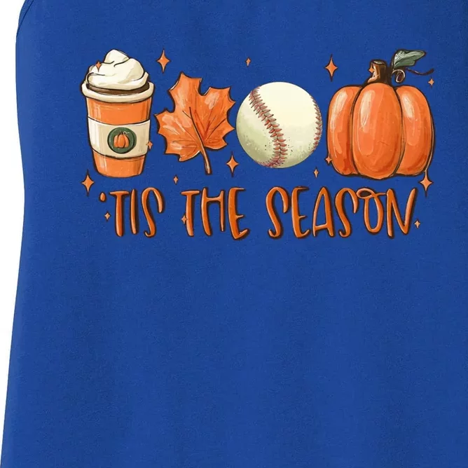 Pumpkin Spice Baseball Tis The Season Fall Thanksgiving Gift Women's Racerback Tank