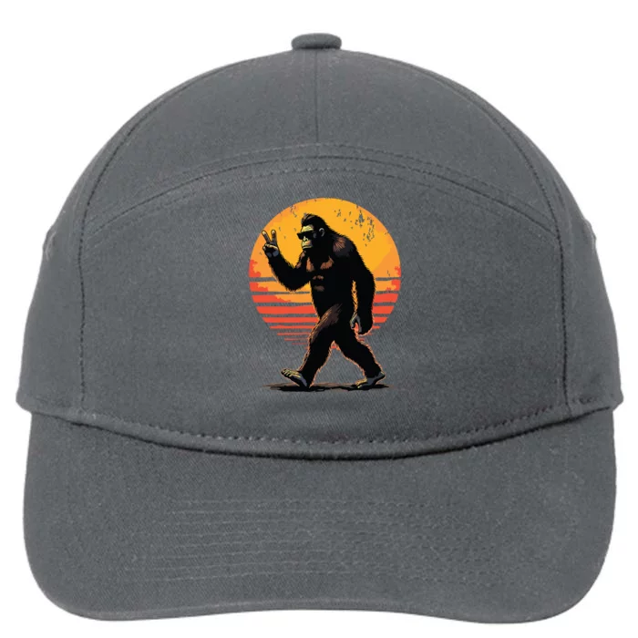 Peace Sign Bigfoot Sasquatch Sunset Graphic Funny Big Foot 7-Panel Snapback Hat