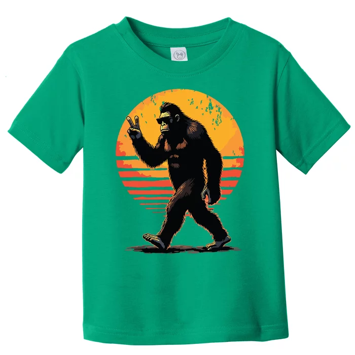 Peace Sign Bigfoot Sasquatch Sunset Graphic Funny Big Foot Toddler T-Shirt