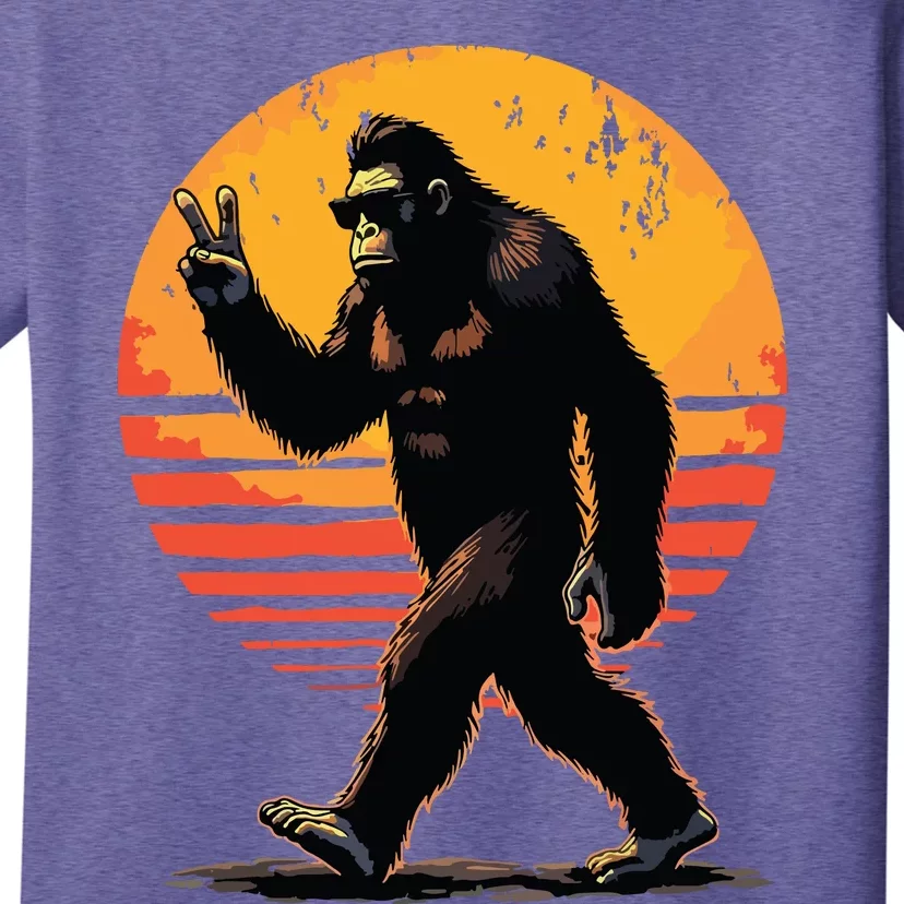 Peace Sign Bigfoot Sasquatch Sunset Graphic Funny Big Foot T-Shirt