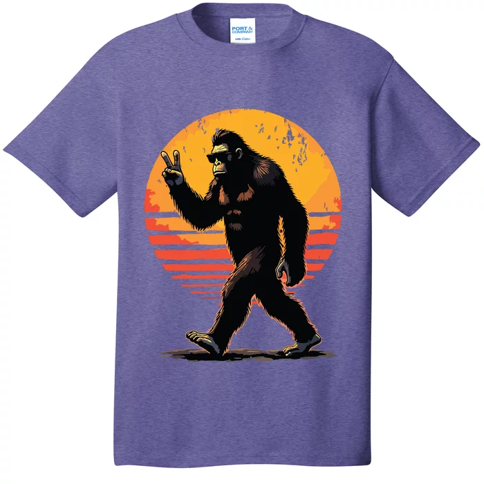 Peace Sign Bigfoot Sasquatch Sunset Graphic Funny Big Foot T-Shirt