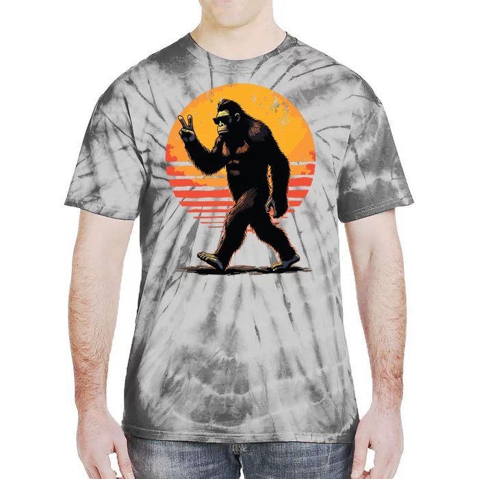 Peace Sign Bigfoot Sasquatch Sunset Graphic Funny Big Foot Tie-Dye T-Shirt