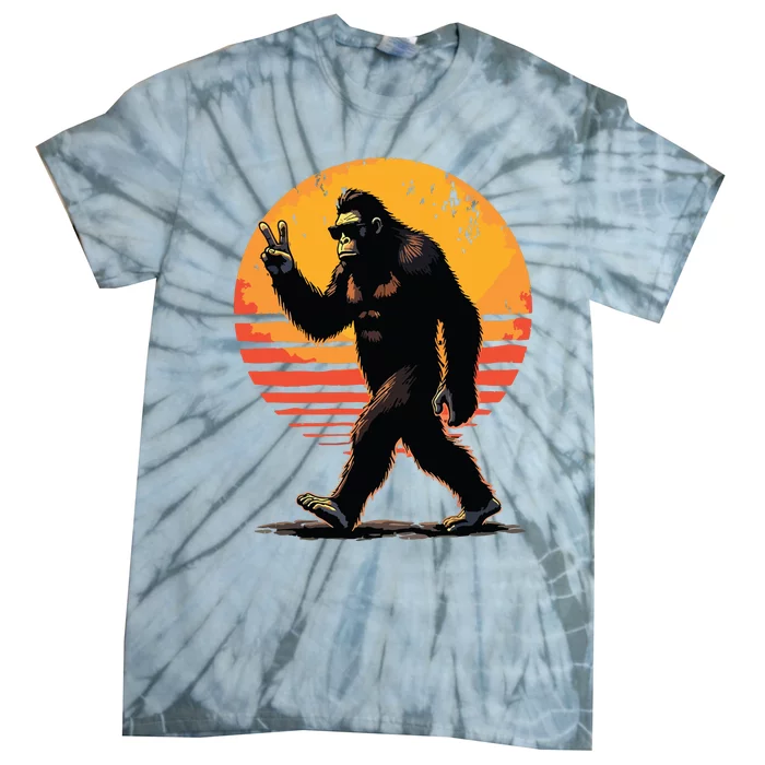 Peace Sign Bigfoot Sasquatch Sunset Graphic Funny Big Foot Tie-Dye T-Shirt