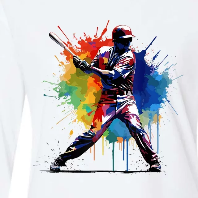 Paint Splash Baseball Player Gift For Fan Womens Cotton Relaxed Long Sleeve T-Shirt