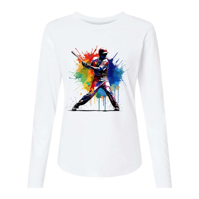 Paint Splash Baseball Player Gift For Fan Womens Cotton Relaxed Long Sleeve T-Shirt