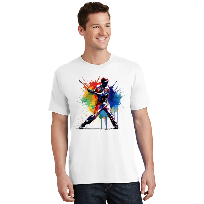 Paint Splash Baseball Player Gift For Fan T-Shirt