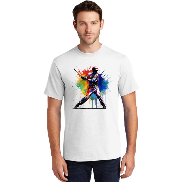 Paint Splash Baseball Player Gift For Fan Tall T-Shirt