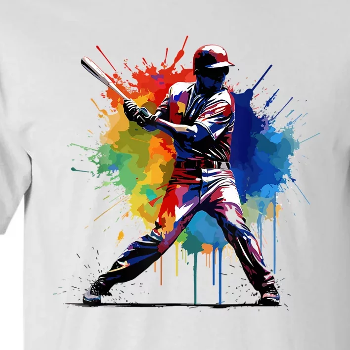 Paint Splash Baseball Player Gift For Fan Tall T-Shirt