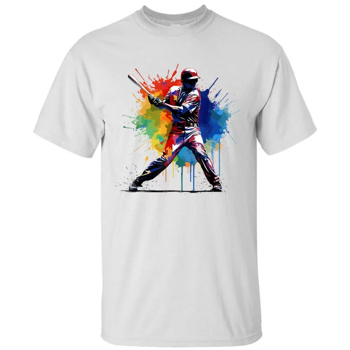 Paint Splash Baseball Player Gift For Fan Tall T-Shirt