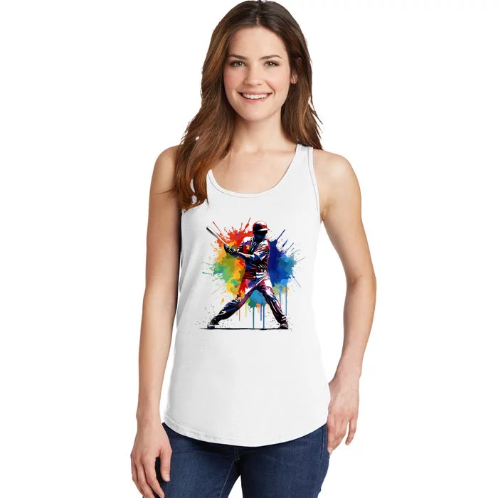 Paint Splash Baseball Player Gift For Fan Ladies Essential Tank