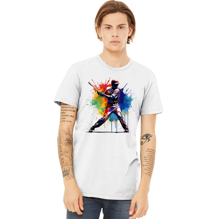 Paint Splash Baseball Player Gift For Fan Premium T-Shirt